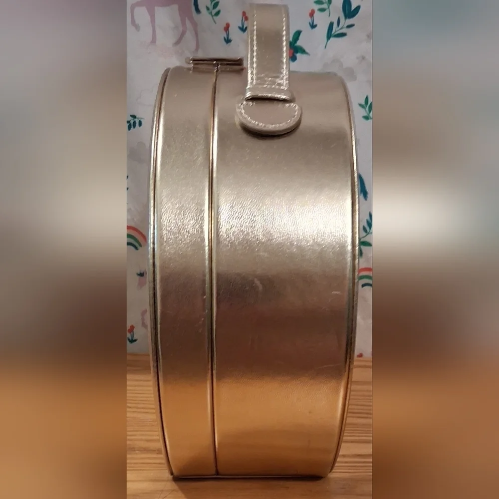 EUC Bobbi Brown Metallic Gold Hard Round Cosmetic Beauty Makeup Travel Case Bag